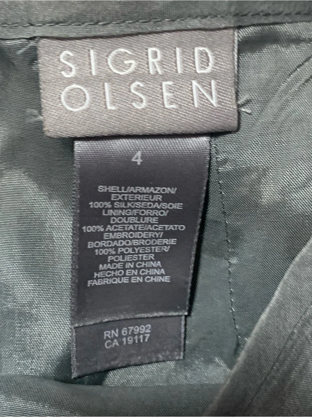 Vintage Sigrid Olsen Womens Gray Silk Geo Embroidered Skirt Size 4